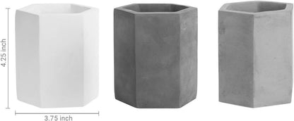 MyGift Set of 3 Cement Decorative Hexagon Multi-Colored Desktop Pen Holder and Pencil Office Supply Stationary Storage Cups (White, Gray, Black)