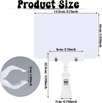 20Pack Mini Chalkboard Signs with Rotatable Clip, Erasable Double Sided Blackboard Clips Plastic Merchandise Sign Display Clip Holder for Food, Store Signs Displays (White)