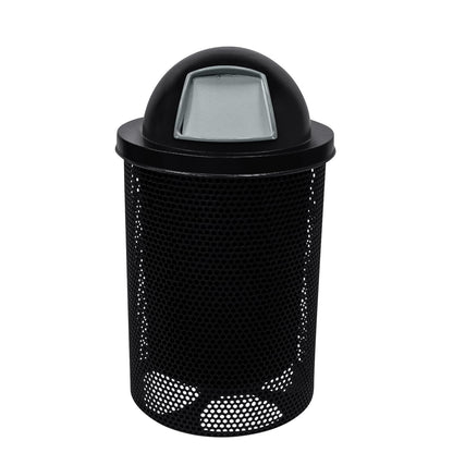 RDT-P-BLK Heavy Duty Round Trash Receptacle with Dome Top, Liner Included, 32 Gallon, Black, Made in America
