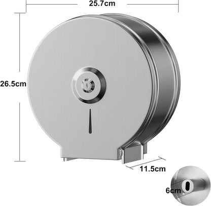 Brushed Stainless Steel Paper Towel Dispenser Wall Mount, TOBEFORT Commercial Jumbo Toilet Paper Dispenser, 9 Inch Roll with 2.5 Core, Toilet Paper Holder Bath Tissue Dispenser Lock Key