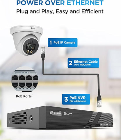 4COVR 4K Home Security Camera System, 2 Way Audio Talk & Smart Color Night Vision, 8X 8MP IP67 PoE IP Dome Camera, 8CH H.265 NVR 2TB HDD, AI Human Vehicle Detection, 24/7 Recording, LY97KA8M0808