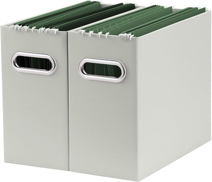 Oterri File Organizer, 2 Packs Small Storage Box, Cardboard File Folder Organizer, Collapsible File Box for Hanging File Folders Letter Size, Portable Filing Organizer with Handle (Grey)