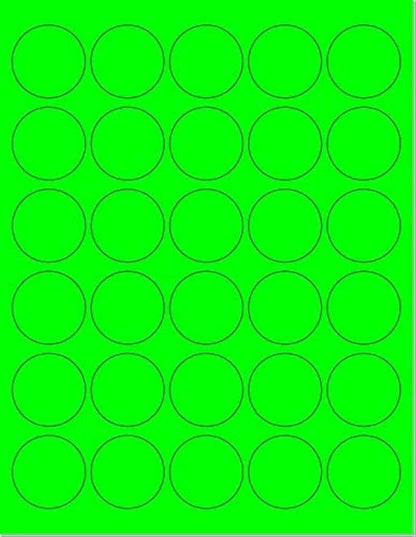 Pack of 100 Sheets, 8-1/2 x 11" Fluorescent Labels for Laser & Inkjet Printer (Green Fluorescent, 1.5" Round 30 per Page, 3000 Labels)