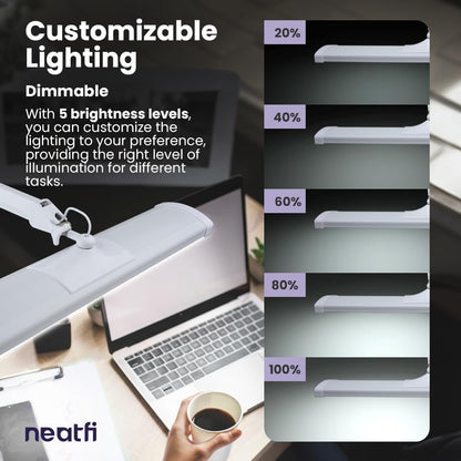 Neatfi Ultra 3,500 Lumen LED Desk Lamp, Color Correlated Temperature, 3 Light Modes, Dimmable, 45W, 26 Inch Wide Metal Shade, 540 SMD LEDs (CCT with Base, White)