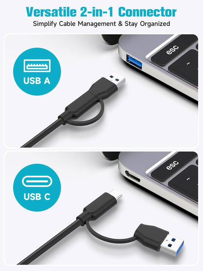 Powered USB Hub, ikuai 10-Port USB 3.2 / USB C Hub, with 3 10Gbps Data Ports and 7 USB 3.0 Ports (4 USB-C + 3 USB-A) for Mac PC Laptops and More