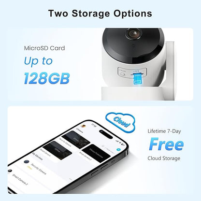 Indoor Camera for Home Security 360°, 1080p Pet Cameras with Pan&Tilt, Night Vision, Motion Detection, 2-Way Audio, Compatible with Alexa/Google Assistant, 2.4GHz WiFi, 2 Pack