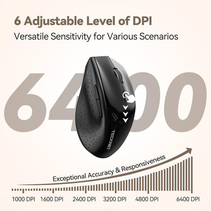 TECKNET Wireless Mouse Jiggler, USB-C Rechargeable Mouse, Silent Mouse Quiet Click, Build-in Mouse Mover, 6400 DPI Ergonomic Mouse, 2.4G Cordless Computer Mice for Mac, Laptop, Desktop, PC