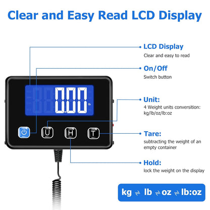 Shipping Scale, 440 lbs/0.35oz High Accurate Digital Postal Scale with Hold/Tare Function, Postage Scale for Packages, Luggage, Small Business, Home Use, Battery & Charging Cable Include