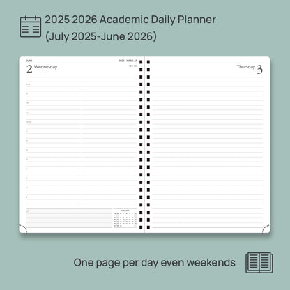 POPRUN Academic Daily Planner 2025-2026 One Page A Day - [A4 Large Size 8.25" x 12" - Spiral Hard Cover], Appointment Book (July 2025 - June 2026) with Monthly Calendar - Black