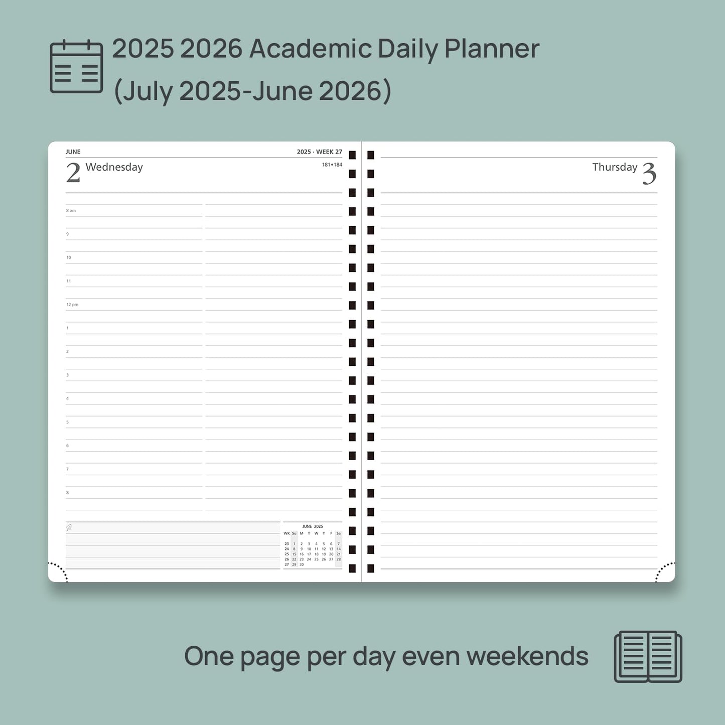 POPRUN Academic Daily Planner 2025-2026 One Page A Day - [A4 Large Size 8.25" x 12" - Spiral Hard Cover], Appointment Book (July 2025 - June 2026) with Monthly Calendar - Violet