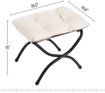 LITA Folding Upholstered Footrest Stool, Modern Small Portable Accent Ottoman with Detachable Thick Cotton Cushion Padded Sofa Stool with Metal Frame for Lazy Chair, Living Room & Bedroom, Beige
