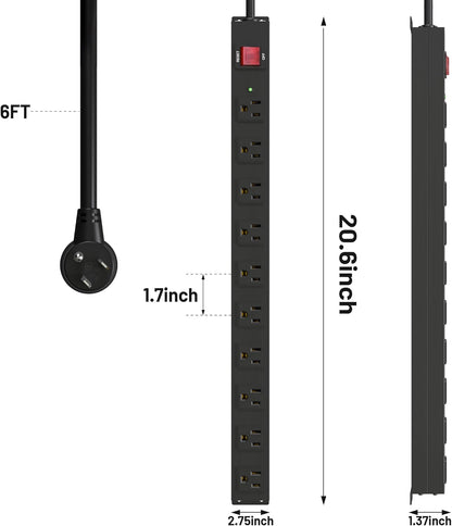KF 10 Outlet Long Power Strip, Heavy Duty Surge Protector with 2100J, 15A/1875W Wall Mount Power Strip with Upgraded Switch, 6FT Extension Cord, Black