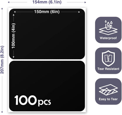 100Pcs Large Black Labels for Storage Bins,6x4 Inch Removable Labels,Large Labels for Blank Box,Strong Adhesive Tear Resistant No Residue Blank Labels(Black)