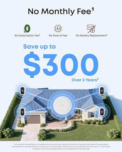 eufy Security eufyCam C35, Wireless Security Camera, Outdoor and Indoor, Magnetic Mount, Color Night Vision, Local Storage, No Monthly Fee, IP67, Supports Solar Panel, Black