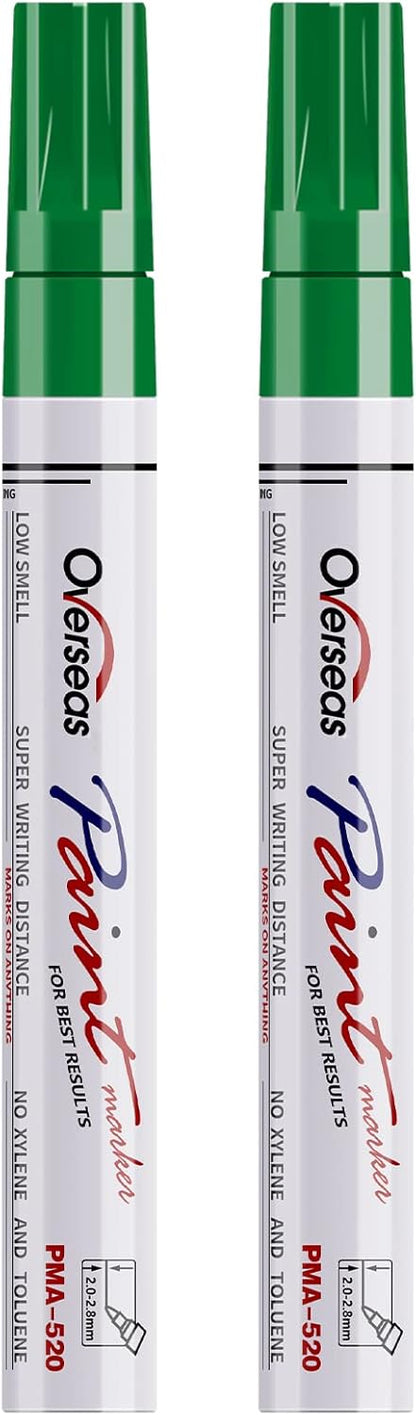 Overseas Permanent Paint Pens Green Markers - 2 Pack Single color Oil Based Paint Markers, Medium Tip, Quick Drying and Waterproof Marker Pen for Metal, Rock Painting, Wood, Plastic, Canvas, Mugs