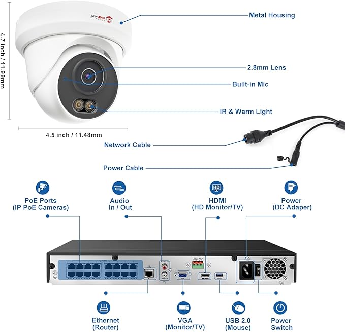 Anpviz 12MP 16CH NVR PoE Security Camera System with AI Human Vehicle Detection, 16x 6MP Wired IP Turret Cameras Outdoor, Built in Mic, 16CH 12MP PoE NVR with 4TB HDD, CCTV for Business Home, NDAA
