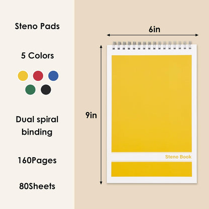 LABUK 15 Pack Steno Pads 6x9 Inches 80 Sheets Spiral Steno Notebooks Gregg Rule, Pocket Notebooks Colorful Covers with Top Spiral Pads for School, University, College, Work, Office