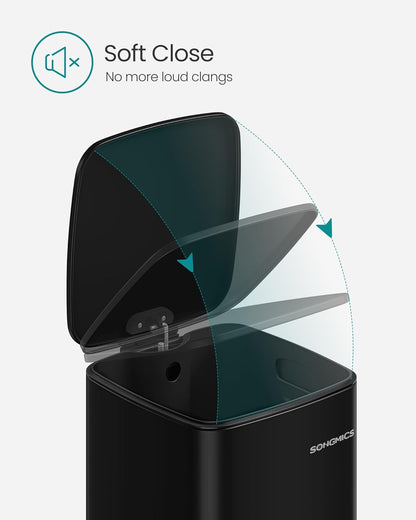 SONGMICS Kitchen Trash Can, 8-Gallon (30 L) Trash Bin, Stainless Steel Garbage Can, with Inner Bucket, Soft Close and Stays Open, Ink Black ULTB593B01