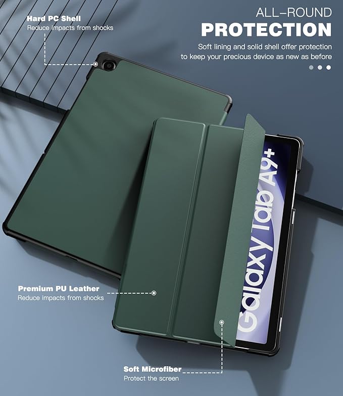 TiMOVO Case for Samsung Galaxy Tab A9+/A9 Plus 11 Inch 2023, Slim Lightweight Stand Hard Back Shell Protective Cover for Galaxy Tab A9+ Tablet SM-X210/X216/X218, Auto Wake/Sleep, Midnight Green