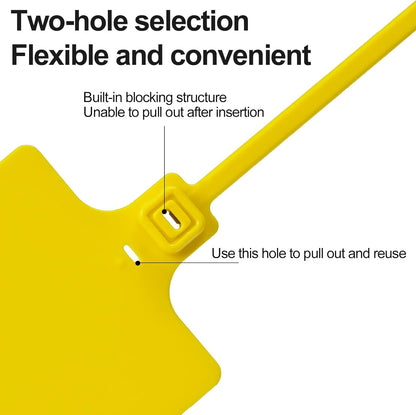 100 Yellow Plastic Writable Shipping Tags - Large, Waterproof, Hanging Labels with One Permanent Marker Pen
