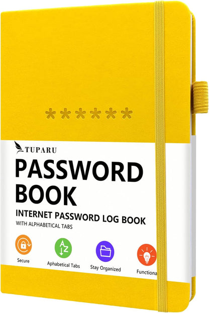 Password Book with Alphabetical Tabs – Hardcover Internet Address & Password Organizer – Password Keeper Notebook for Computer & Website – 5.2 x 7.6" Log-in Password Journal w/Thick Paper (Yellow)