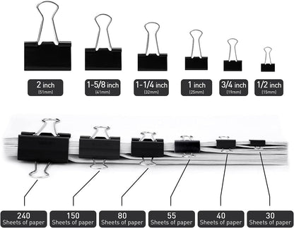 Small Binder Clips, 144 Pack, 1 Inch, Black, Standard 25mm, Metal Paper Clips, Fold Clamp, Office Clips, Capacity 0.47 Inch, Office and School Supplies