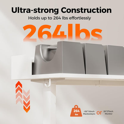 Agilestic L Shaped Standing Desk, Adjustable Height Corner Gaming Desk with Shelf, Sit Stand Up Desk, 63 x 55 Inch Home Office Computer Table, White