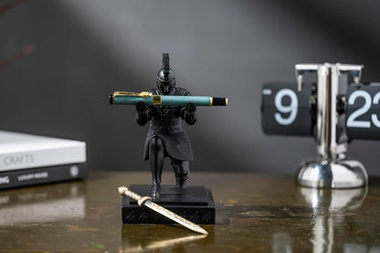 Roman Praetorian Warrior Knight Pen Holder Desk Ornament Resin Pencil Holder Desk Accessories and Organizer For Office with a Letter Opener (Black)