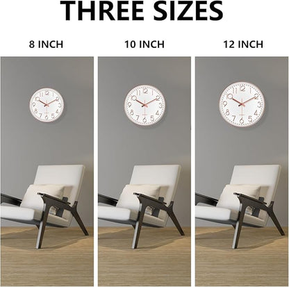 Wall Clock, Silent Wall Clocks Battery Operated 10 Inch- Modern Non Ticking Analog Clock with Large Numerals Tempered Glass Clocks for Bedroom, Living Room, Kitchen, Office Decor, Rose Gold