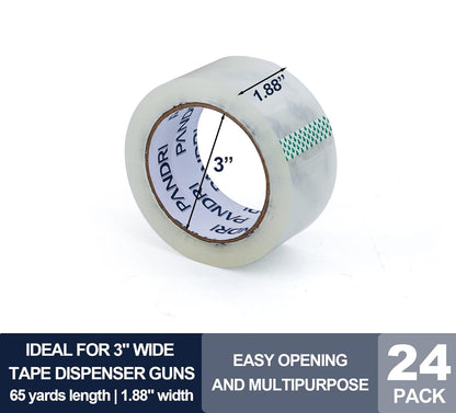 PANDRI Clear Packing Tape, 24 Rolls Heavy Duty Packaging Tape for Shipping Packaging Moving Sealing, 1.88 inches Wide, 65 Yards Per Roll, Total 1560 Yards