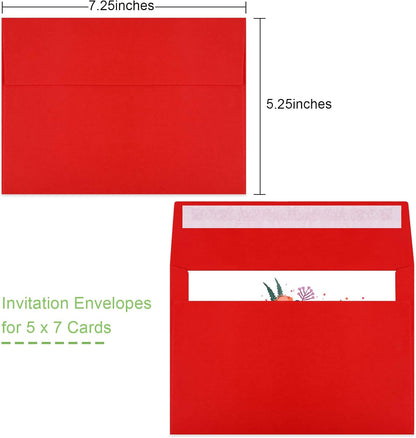 50 Pack 5x7 Envelopes - Self Seal for Weddings, Invitations, Photos, Greeting Cards & Mailing (Red)