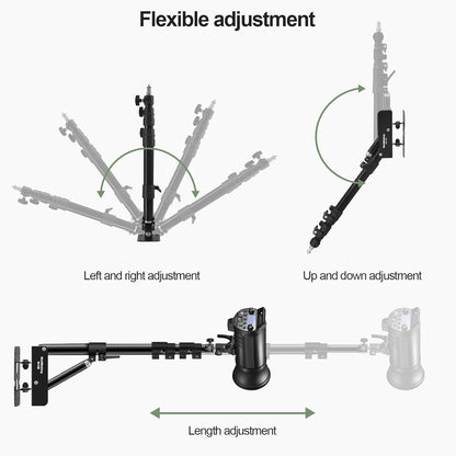 Wellmaking Wall Mount Triangle Boom Arm 39.37inch/100cm, Ring Light Mount Support 180°Flexible Rotation Comes with Tilt Swivel Mount for Studio Video Light, Monolight, Photography, Softbox, Reflector