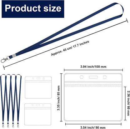 100 Pack Lanyards for ID Badges with Clear Name Tags, Reusable Lanyards Horizontal ID Card Badge Holders Plastic Name Badges for Men Women Kids Business School and Office Supplies (Dark Blue)