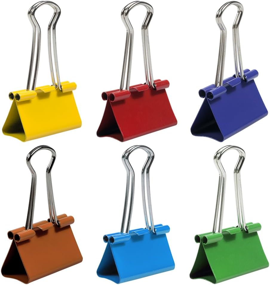 JAM PAPER Colorful Binder Clips Assortment - Medium - 1 1/4 Inch (32 mm) - Assorted Rainbow Colors - 90 Binderclips/Pack