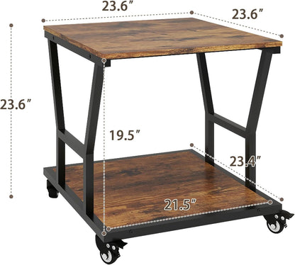 Natwind 2-Tier Large Printer Stand,23.6"x23.6"x29.5" Heavy-Duty Printer Table Cart with Paper Storage Shelf & Wheels,Ideal for Home Office Laser Printers, Copiers (Retro)