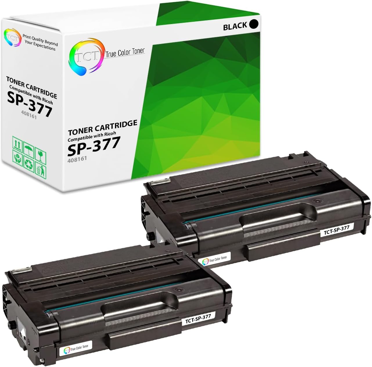 TCT SP-377 Toner Cartridge 2 Pack - Compatible Replacement for Ricoh Aficio SP-377 408161 Black Works with Ricoh Aficio SP377DNwX SP377SFNwX Printers (6,400 Pages)