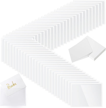 Outus 200 Sets Self Adhesive Index Card Pockets with Blank Cards 4 x 2.5 Clear Adhesive Pockets Label Holders Bin Labels for Storage Bins Organizing Box Drawer