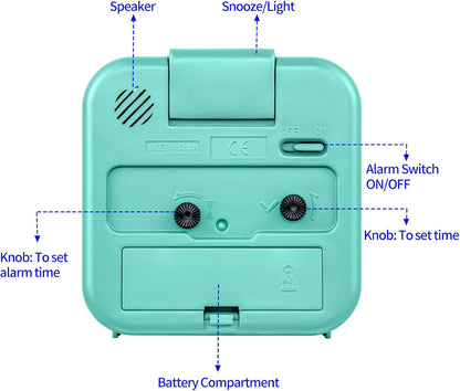 Small Analog Alarm Clock Silent Non Ticking, Ascending Beep Sounds, Snooze,Glow in Dark dial, Manual Light, Battery Operated(Green)