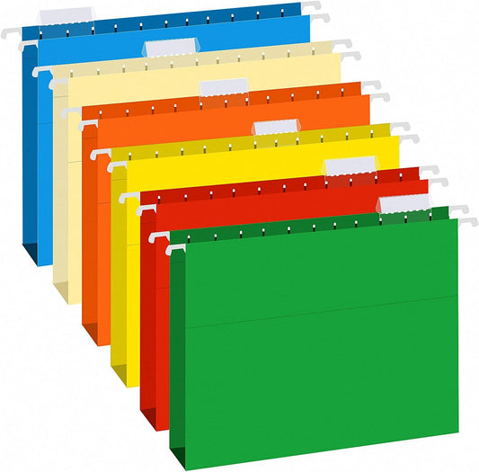 Extra Capacity Hanging File Folders, RAZCC 30 Pack Letter Size Reinforced Hanging Folders with Heavy Duty 1 Inch Expansion for Bulky Files, Filing Cabinet, Adjustable Tabs, Assorted Colors