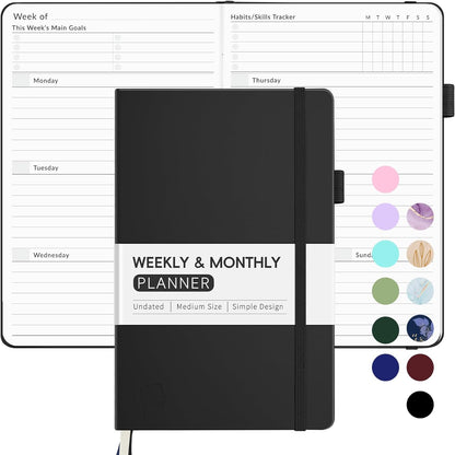 Undated Weekly Planner for 2025, Forvencer Simplified Weekly & Monthly Calendar Planner, Cute Daily Organizer Notebook, Agenda Journal to Track Goals & Tasks, Start Anytime, A5 Size, Black