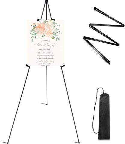 RRFTOK Easel Stand for Sign, 63'' Instant for Displaying - Art and Crafts Foldable Portable Ground Easels for Wedding Sign and Poster Display Stand - with Portable Bag Black 1-Pack.