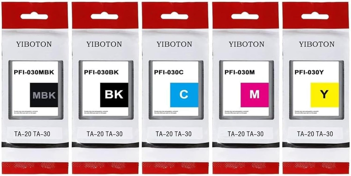 High Yield PFI-030 PFI030 Ink Cartridges Replacement for Canon PFI-030MBK PFI-030BK PFI-030C PFI-030M PFI-030Y Ink Tank Cartridge Compatible for Canon ImagePrograf TA-20 TA-30 TM-240 TM-340 Printer