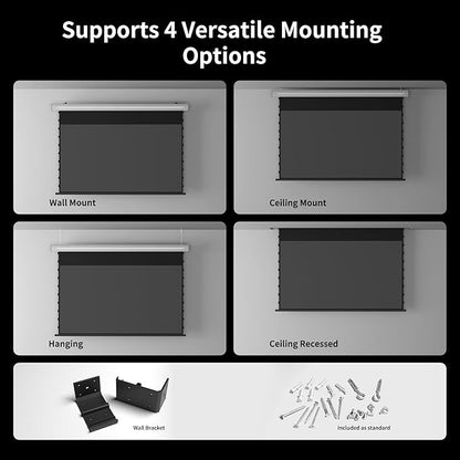 FlowArc Smart Motorized Drop Down Projector Screen Gray Fabric, Anti-Speckle,Wall/Ceiling Installation,Compatible for All Projectors (84")