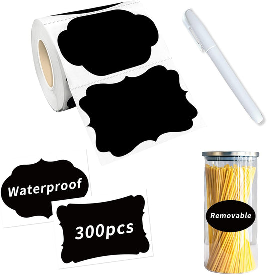 Starboling Chalkboard Labels,300 Pcs 2.4x1.6inch Irregular Labels Chalk Stickers with White Chalk Marker,Reusable Waterproof Blackboard Stickers,for Jars,Bottles,Storage Bins