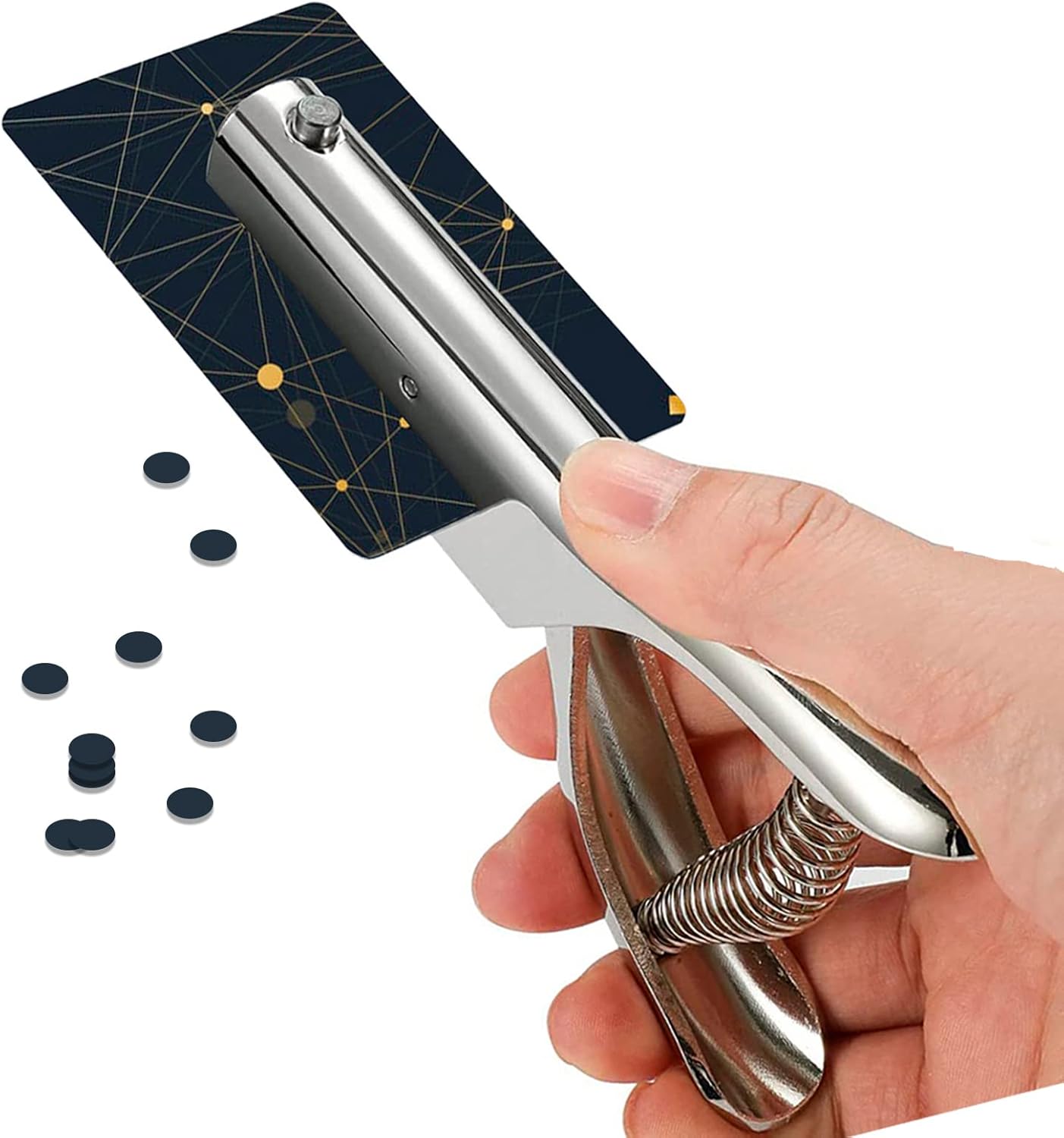 Single Hole Punch 2 Inch Reach Deep Throat Heavy Duty Tab Zinc Alloy Silver Long 1/4 Inch Hand Held Leather Punch for Scrapbook Paper ID Card PVC Badge Photos