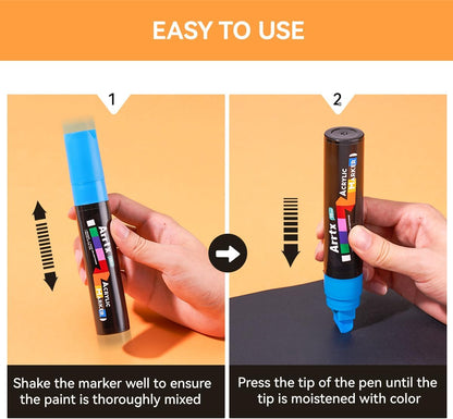 Arrtx 10-Piece Jumbo Acrylic Paint Markers, 15mm Felt Tip, Waterproof, Odorless, Non-Toxic, Multi-Surface Art Supplies for Rock Painting, DIY Crafts Making