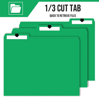 File Folders,IntoJoy 120 Pack Colored File Folder Letter Size, 1/3 Cut Tab Filing Folders for Office School Business File Document Organization,Green