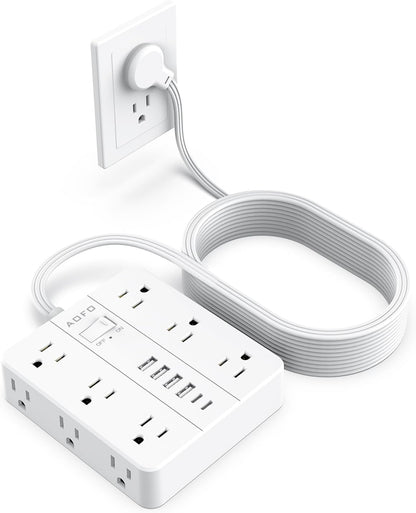 25FT Surge Protector Power Strip,12 AC Outlets with 6 USB Ports (2 USB-C), Flat Plug Extension Cord with Multiple Outlets, Wall Mount for Home Office,Dorm, White