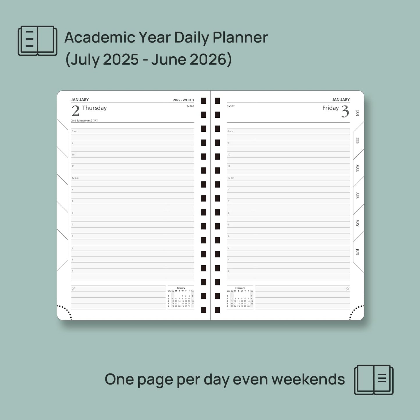 POPRUN Academic Daily Planner 2025-2026 One Page A Day - [5.75" x 8.5"- Spiral Hard Cover], Appointment Book (July 2025 - June 2026) with Monthly Calendar - Black