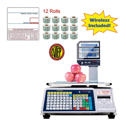 VisionTechShop DLP-300 Label Printing Scale Pole Display, 30/60lbs Capacity, 0.01/0.02lbs, NTEP Legal for Trade with a Free 1 case CAS LST-8040 UPC/Safe Handling Label, 58 x 60 mm